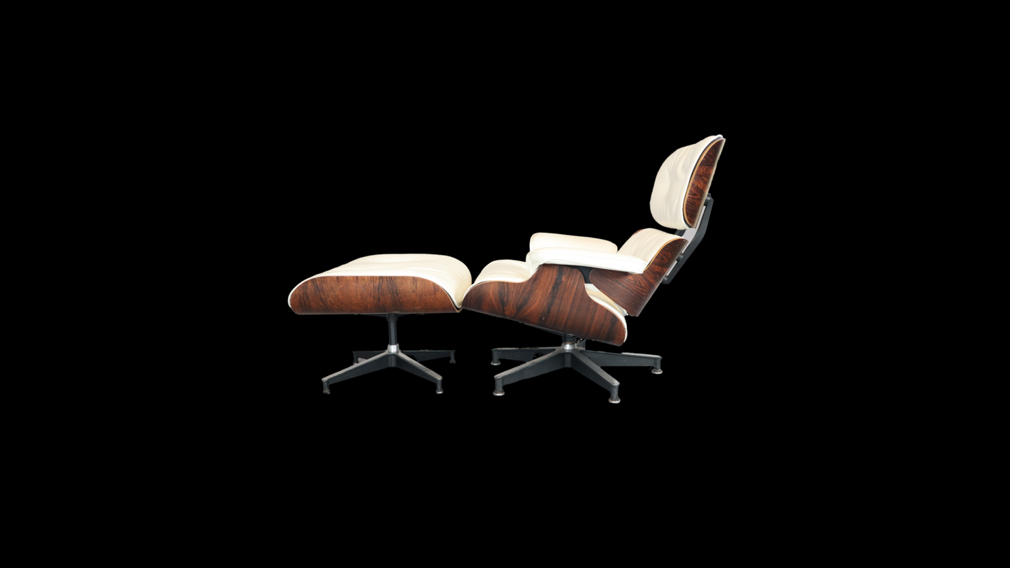 RARE Brazilian Rosewood Original Eames Lounge Chair & Ottoman For Herman Miller - WHITE LEATHER