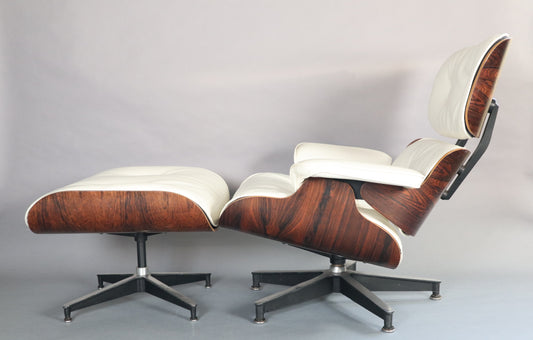 RARE Brazilian Rosewood Original Eames Lounge Chair & Ottoman For Herman Miller - WHITE LEATHER