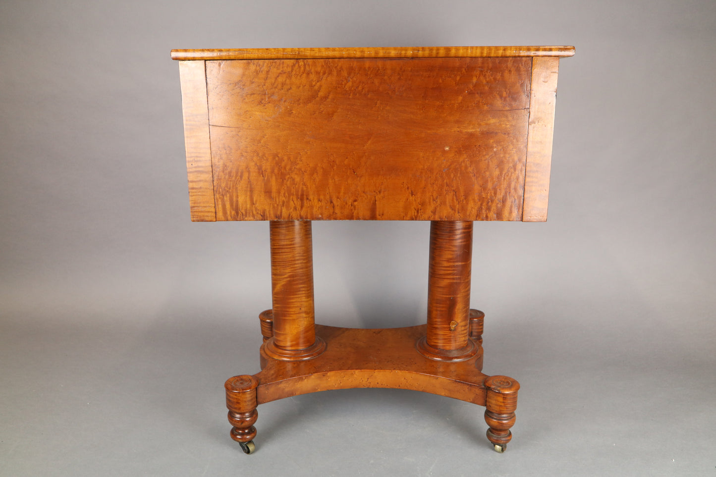 Hudson Valley Antique Work Table, Figural Maple And Flame Mahogany, 22 1/2" X 19" X 28"