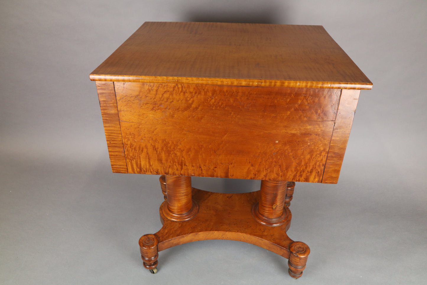 Hudson Valley Antique Work Table, Figural Maple And Flame Mahogany, 22 1/2" X 19" X 28"